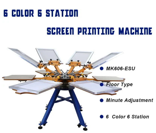 Manuelle 6-Farben-6-Stationen-Textilkarussell-Druckmaschine, T-Shirt-Siebdruckdrucker